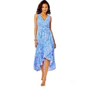 Lilly Pulitzer Women's Moana Wrap Maxi Dress Size L Boca Blue/Sea What I Sea